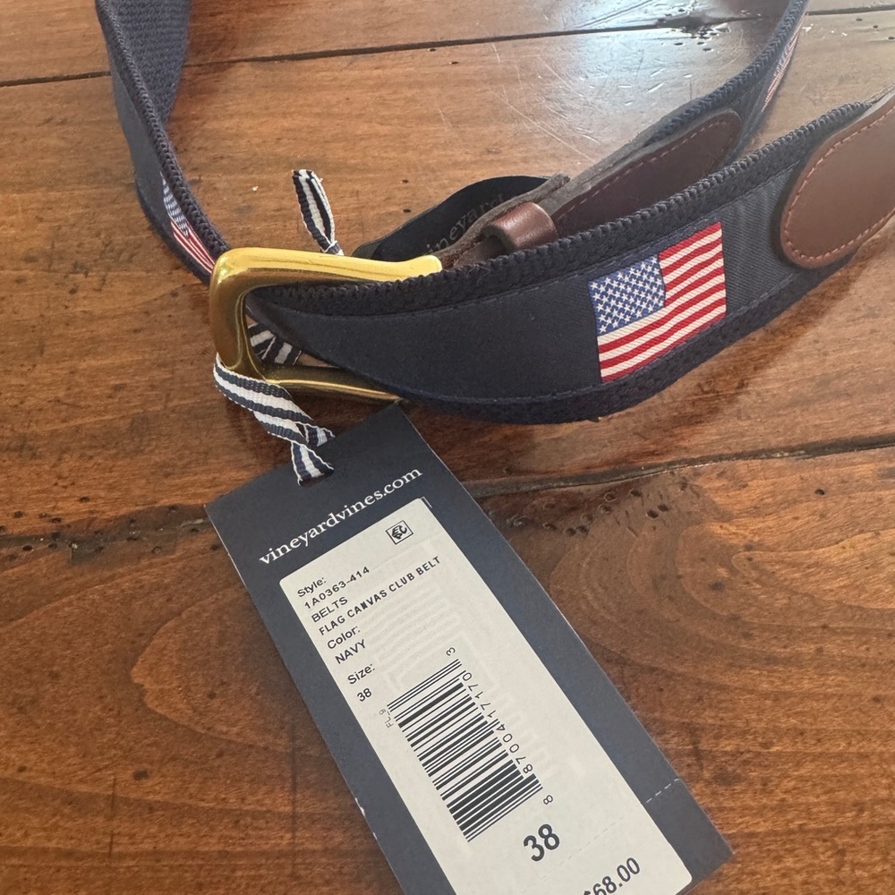 Vineyard Vines Men's Navy Belt with American Flag